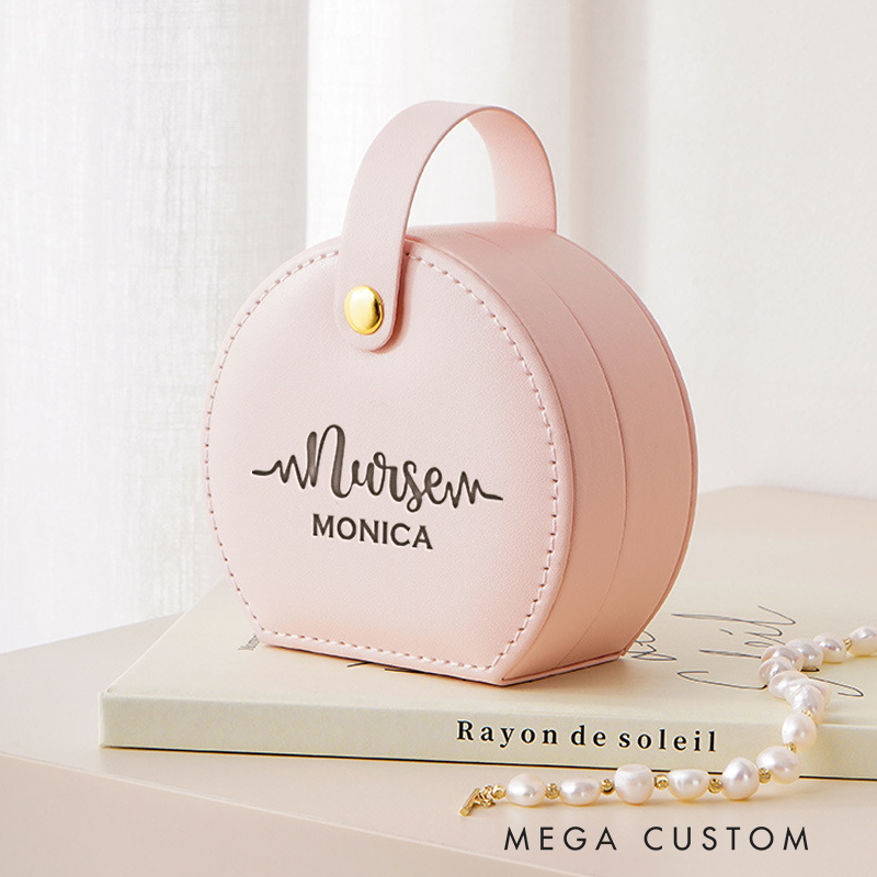 Personalized Leather Jewelry Box Engraved Nurse Script Design Nurse Jewelry Travel Case Custom Jewelry Organizer Gift