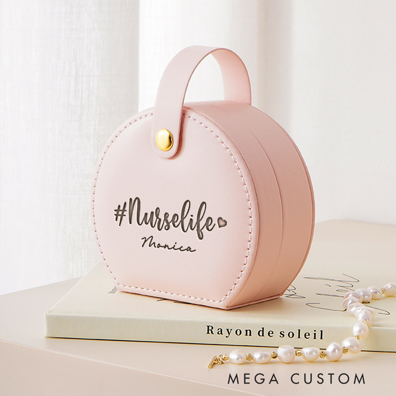 Personalized Leather Jewelry Box Engraved Nurse Life Design Nurse Jewelry Travel Case Custom Jewelry Organizer Gift