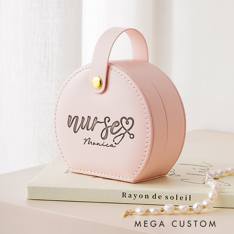 Personalized Leather Jewelry Box Engraved Nurse with Heart Stethoscope Design Nurse Jewelry Travel Case Custom Jewelry Organizer Gift
