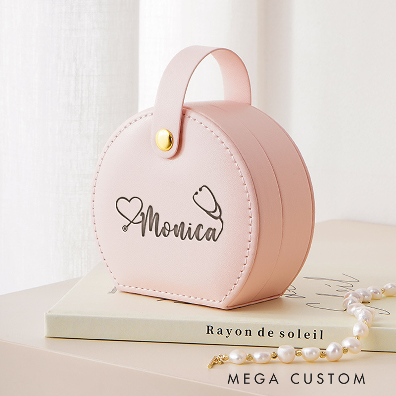 Personalized Leather Jewelry Box Engraved Heart Stethoscope Design Nurse Jewelry Travel Case Custom Jewelry Organizer Gift