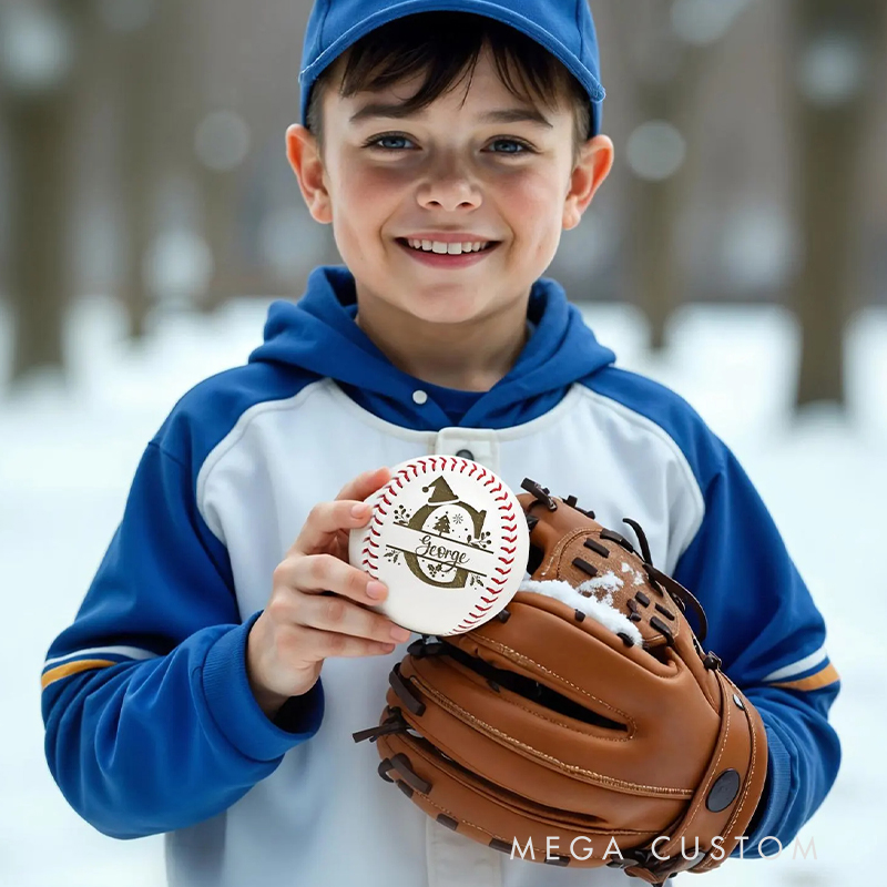 Personalized Christmas Baseball with Custom Name and Festive Design  