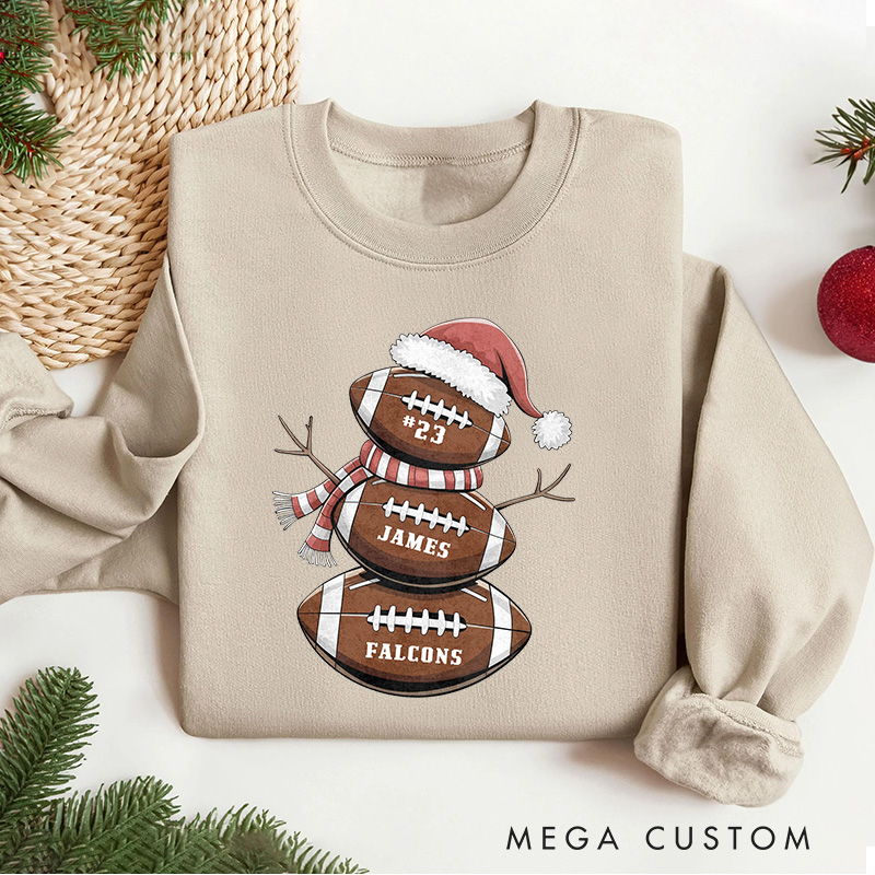 Personalized American Football Snowman Sweatshirt with Custom Name and Number for Cozy Up with Holiday Cheer
