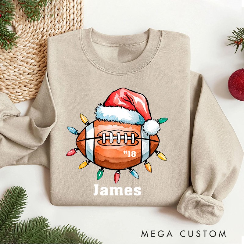 Personalized American Football Design Christmas Sweatshirt with Custom Name and Number