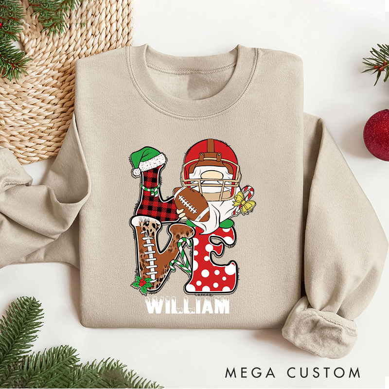 Personalized American Football Love Design Christmas Sweatshirt with Custom Name