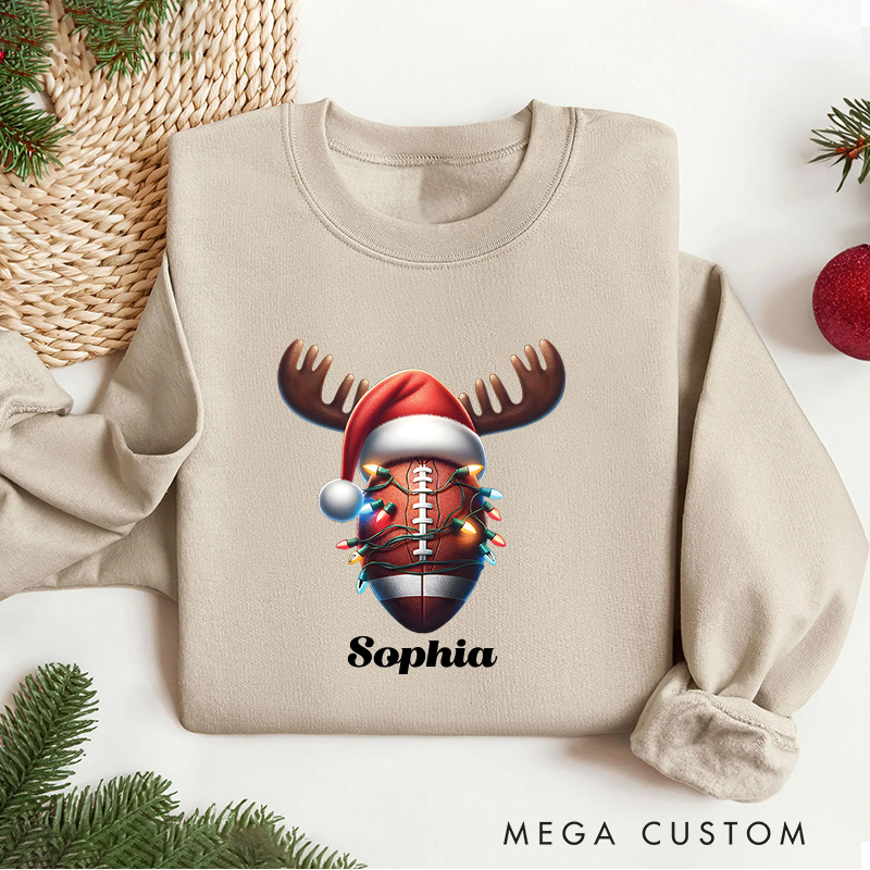 Personalized American Football Reindeer Design Christmas Sweatshirt with Custom Name