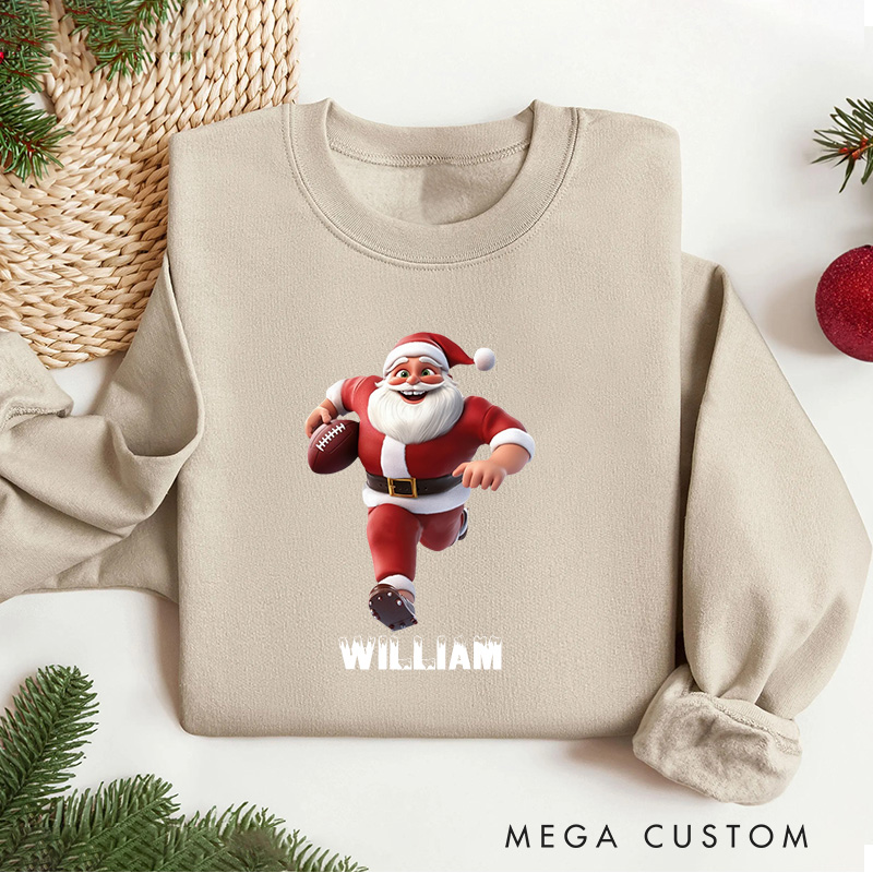 Personalized American Football Santa Christmas Sweatshirt with Custom Number for Festive Style with a Fun Twist
