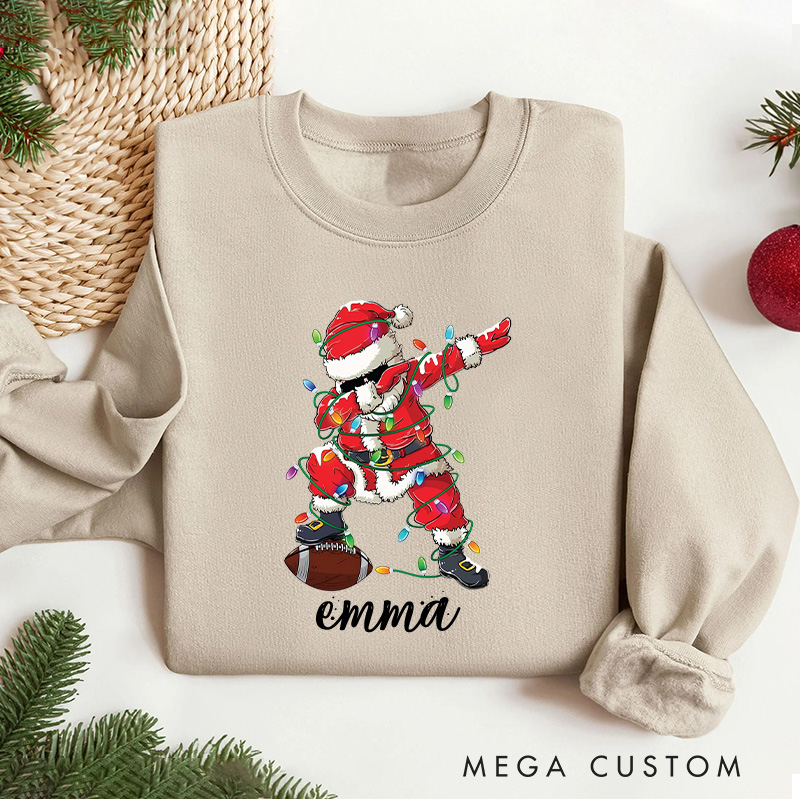 Personalized American Football Santa Dab Christmas Sweatshirt with Custom Name