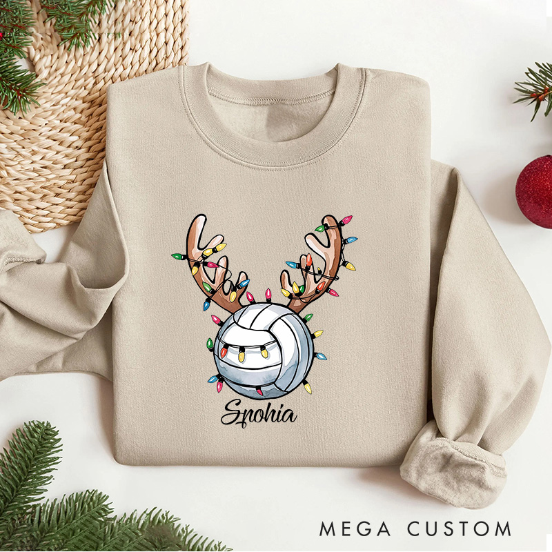 Personalized Reindeer Volleyball Christmas Sweatshirt with Custom Name