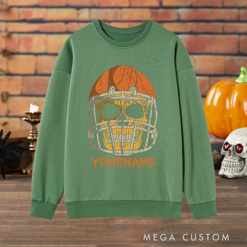 Personalized Skull American Football Halloween Sweatshirt with Custom Name for Fearless Style Sport Fans