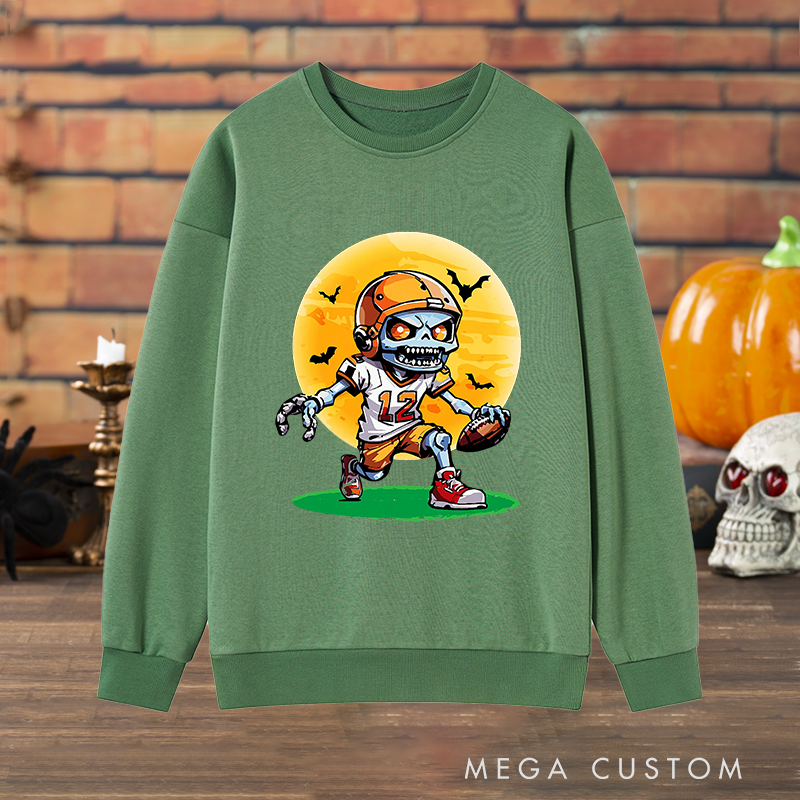 Personalized Zombie Football Halloween Sweatshirt,Add Your Number for a Spooky Touch