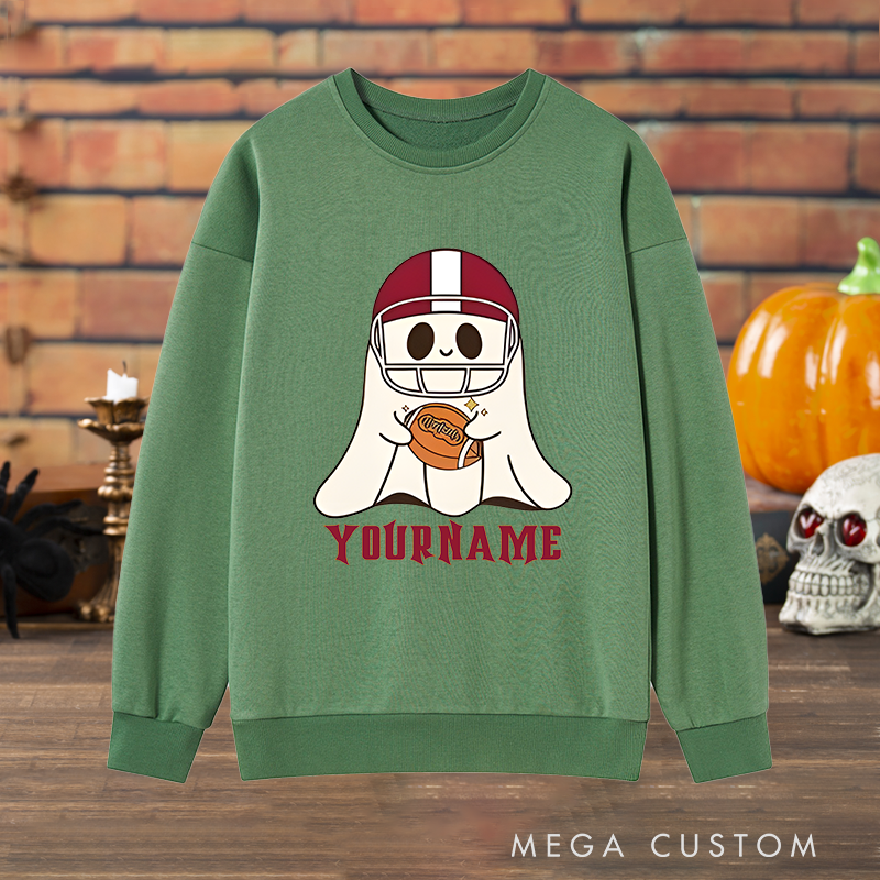 Personalized Custom Ghost Football Halloween Sweatshirt with Custom with Your Name