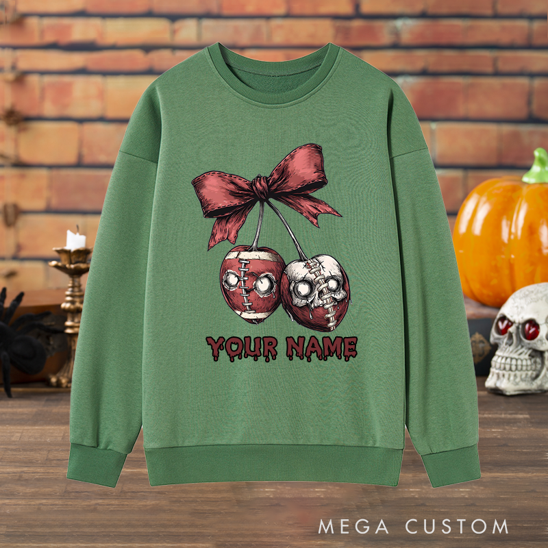 Personalized Zombie Cherry Design American Football Sweatshirt with Custom Your Name for a Creepy Cute Look