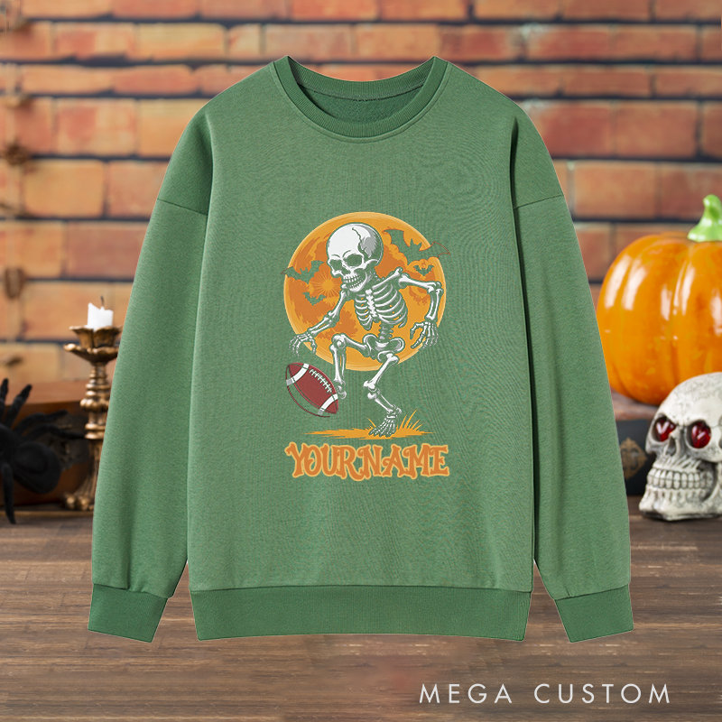 Personalized Skeleton American Football Sweatshirt with Custom Your Name for a Halloween Touch