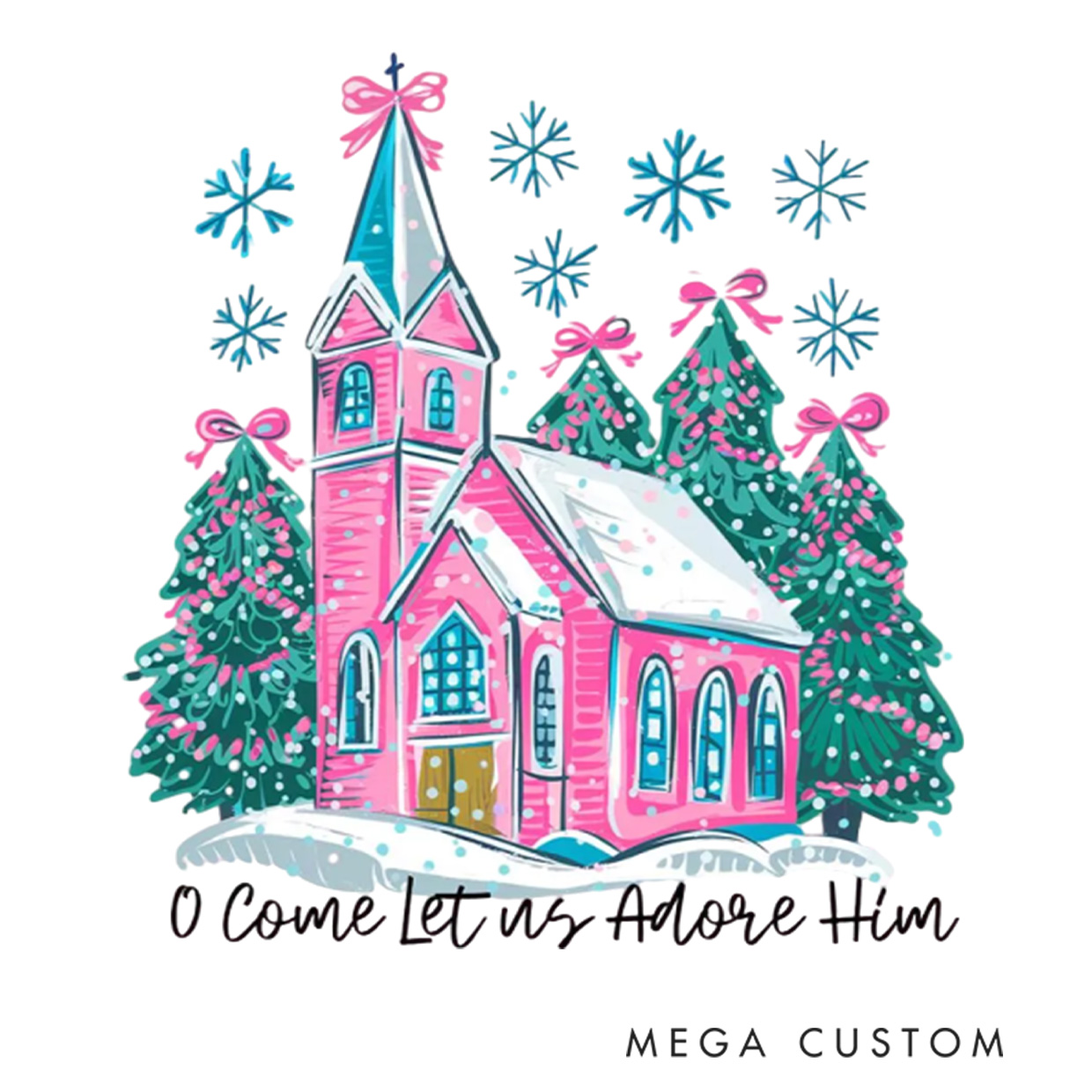 Personalized Oh Come Let Us Adore Him Pink Church Long Sleeve Family Pajama Matching Set with Name Christian Christmas Pajama Religious Xmas Gift