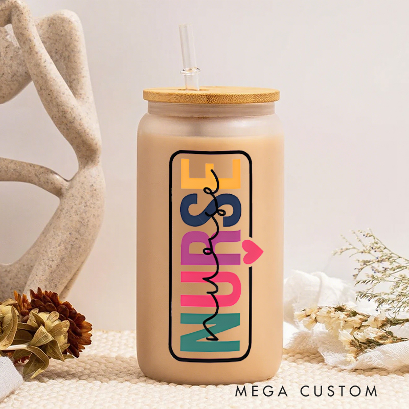 Personalized Frosted Glass Cup Custom Colorful Nurse Design Frosted Can Glass Nurse Appreciation Gift