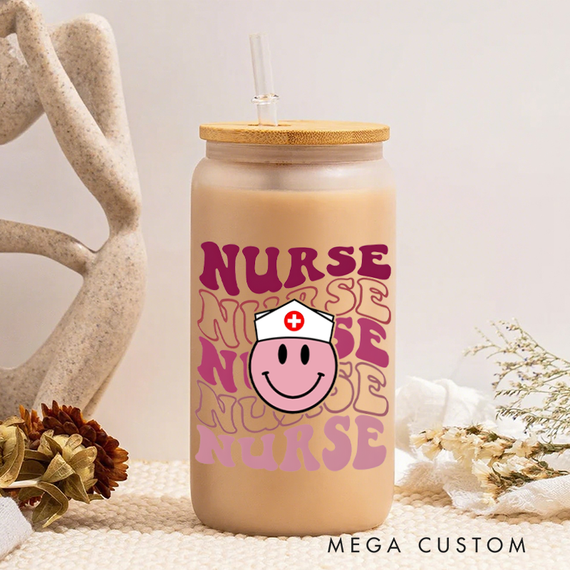 Personalized Frosted Glass Cup Custom Nurse Smiley Face Design Frosted Can Glass Nurse Appreciation Gift