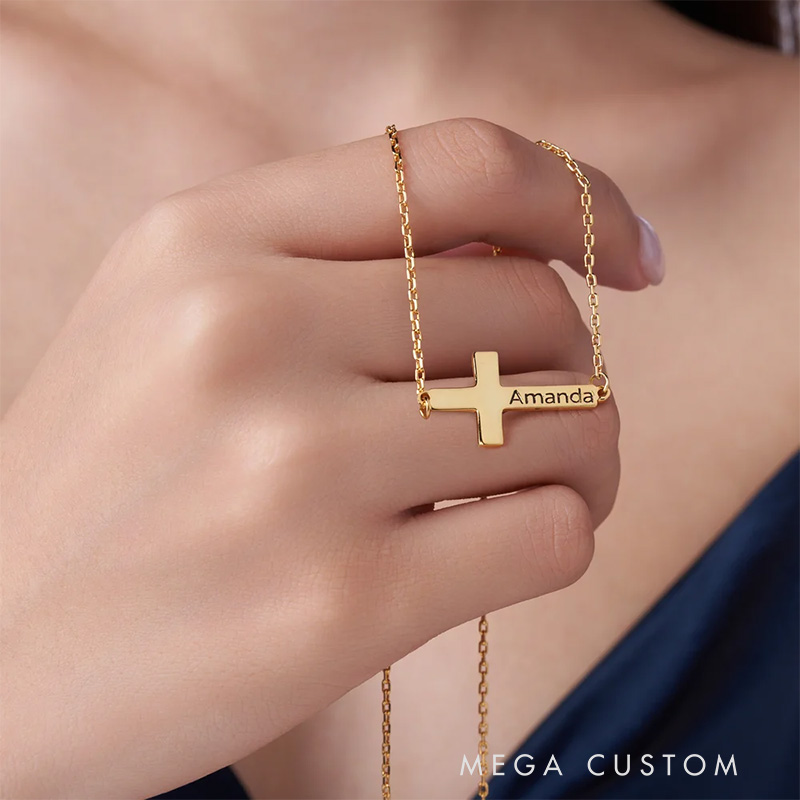 Personalized Cross Necklace with Name Dainty Jewelry Birthday Anniversary Baptism 1st Communion Gift for Christian Women
