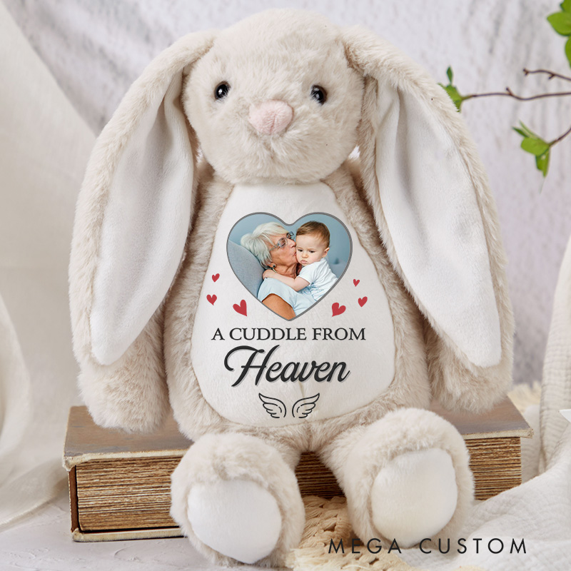 Personalized Memorial Bunny Plush With Custom Photo Remembrance Keepsake We're Always With You