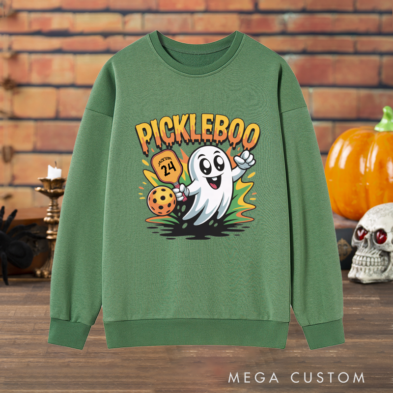 Personalized "Pickleboo" Halloween Pickleball Sweatshirt with Custom Name and Number Design
