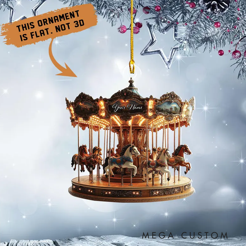 Personalized Christmas Carousel Acrylic Flat Ornament Carousel Horses Xmas Decor for Carousel Lover Carousel Hanging Ornament