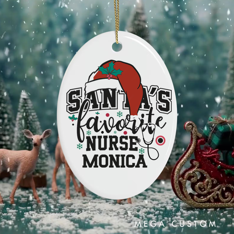 Personalized Nurse Christmas Ornament Santa's Favorite Nurse Design Christmas Ornament New Nurse Gift Funny Nursing Gifts