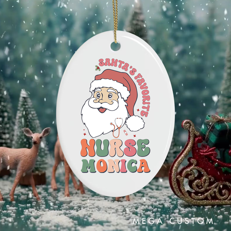 Personalized Nurse Christmas Ornament Santa's Favorite Nurse Design Christmas Ornament New Nurse Gift Funny Nursing Gifts