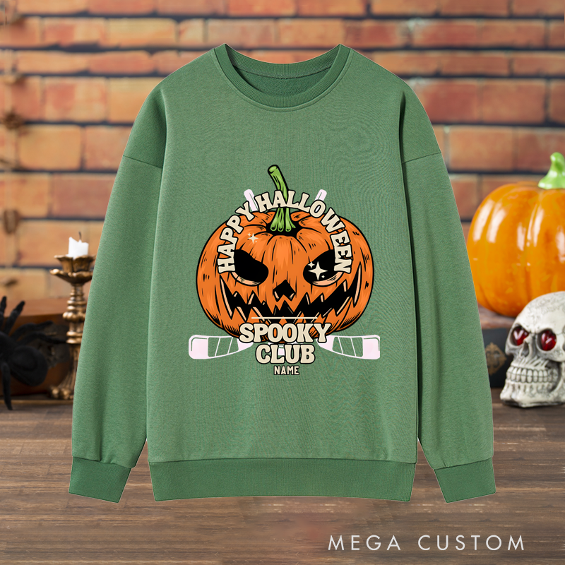 Personalized Halloween Pumpkin Sweatshirt with Spooky Club Theme and Custom Name Design