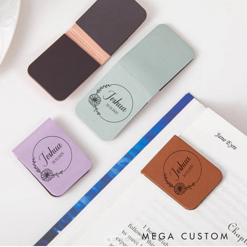 Personalized Floral Magnetic Bookmark Clip Engraved Leather Bookmark with Name Bookish Bookmark Librarian Gift Reading Lover Gift  Book Lover Gift 