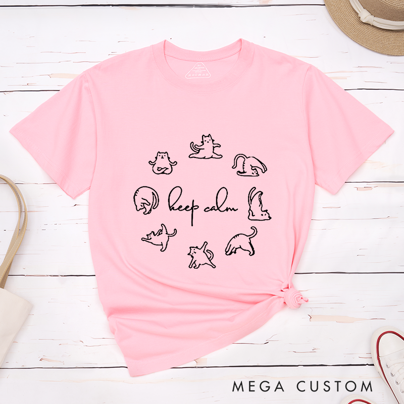 Personalized Funny Yoga T-Shirt with Keep Calm Yoga Cat Design Perfect Gift for Yoga Lover and Cat Lover