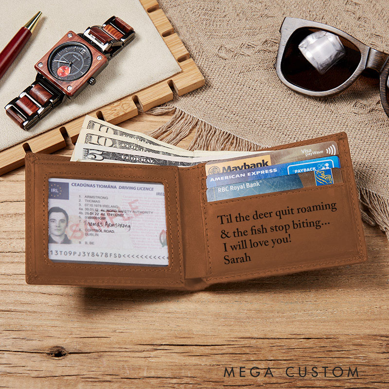 Personalized Fishing Gifts for Men Leather Wallets for Men Father's Day Gift Outdoor Gift Perfect Gift for Dad Husband or Fishermen