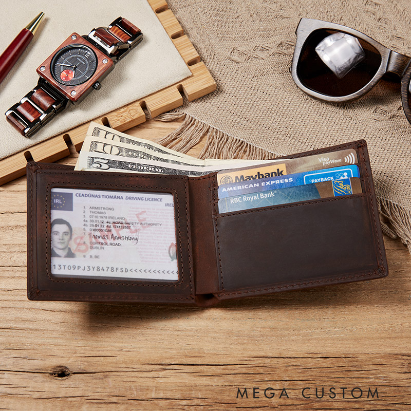 Personalized Men's Rustic Fishing Wallet Genuine Leather Wallet for Father's Day Fish Lover Engraved Leather Wallet for Men Gift for Dad or Husband