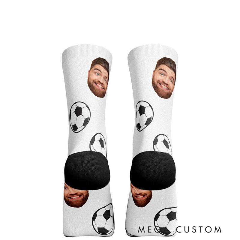 Personalized Soccer Socks with Custom Face Design and Football Pattern Unique Gift for Sports Fans