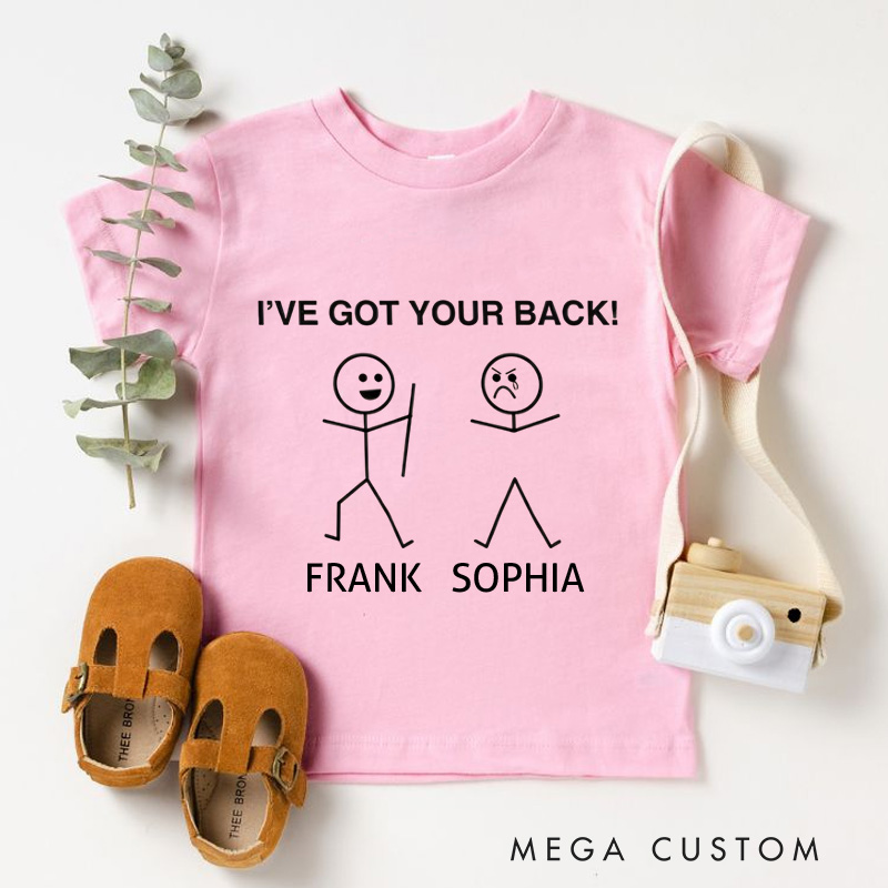 Personalized Stick Figure I've Got Your Back Kids T-Shirt 