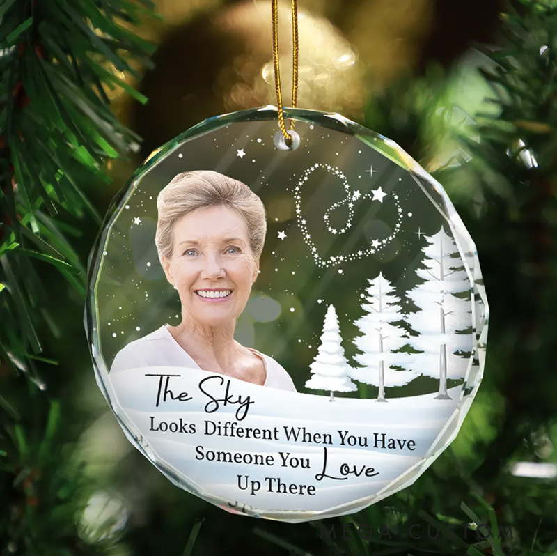 Personalized Memorial Photo Ornament The Sky Looks Different Memorial Family Circle Glass Ornament Sympathy Gift