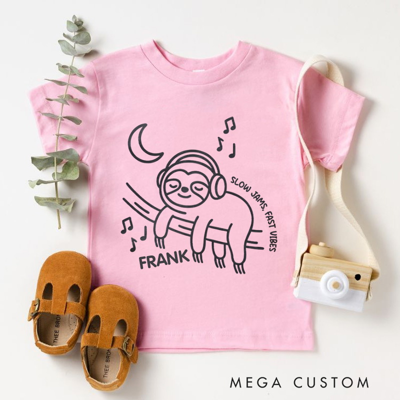 Personalized Sloth Relaxing Under Moon Kids T-Shirt