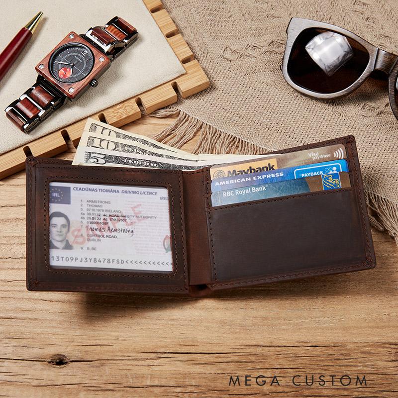 Personalized Time to Travel Engraved Leather Wallet for Traveling Gift for Travelers