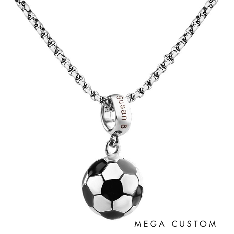 Personalized Soccer Ball Pendant Necklace with Custom Name and Number for Sports Lovers