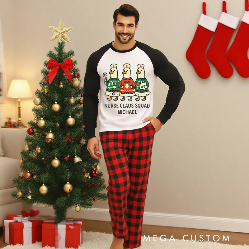 Personalized Nurse Christmas Pajama Sets Custom Nurse Claus Squad Design Pajamas Xmas Gift