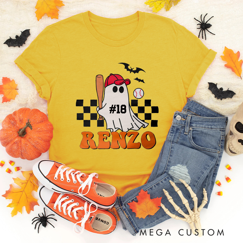 Personalized Ghost Baseball T-Shirt with Custom Name and Number  