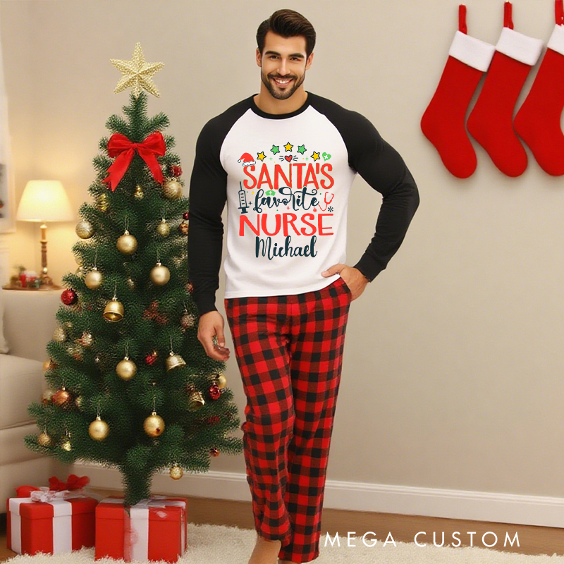 Personalized Nurse Christmas Pajama Sets Custom Santa's Favorite Nurse Design Pajamas Xmas Gift