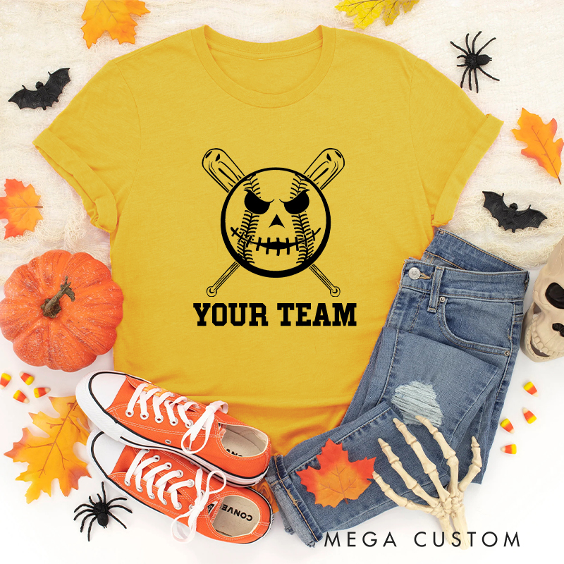 Personalized Skull Baseball T-Shirt with Custom Team Name