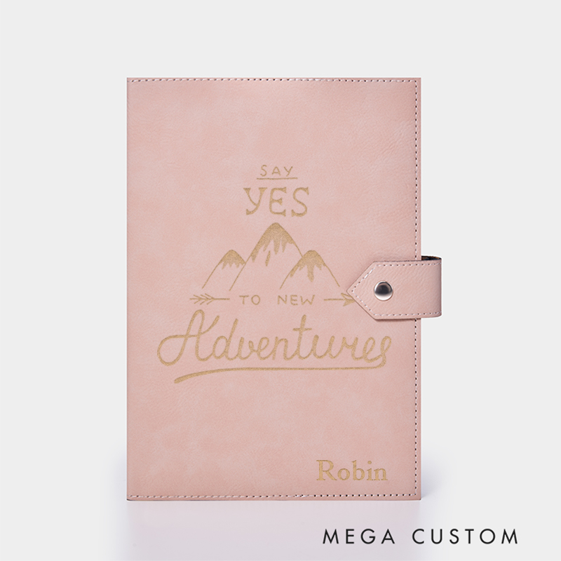 Personalized Say Yes to New Adventures Leather Notebook for Traveling Lovers Leather Journal Travel Gift