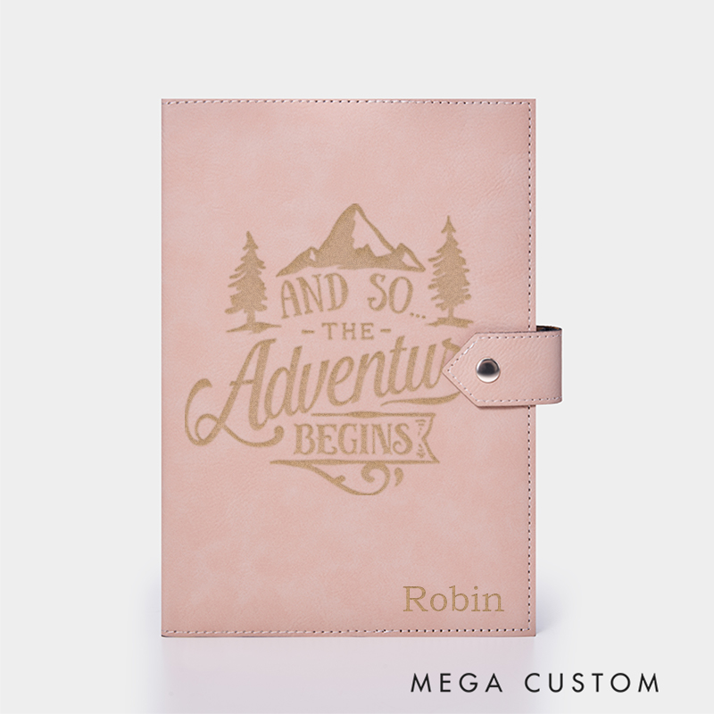 Personalized And So the Adventure Begins Leather Notebook for Traveling Lovers Leather Journal Travel Gift