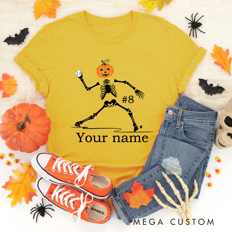 Personalized Skeleton Pitcher T-Shirt with Custom Name and Number 