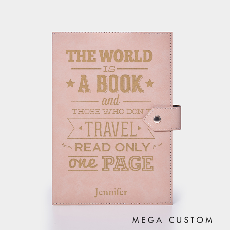 Personalized The World Is a Book Leather Notebook for Traveling Lovers Leather Journal Travel Gift