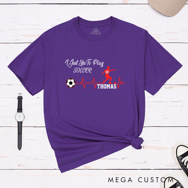 Personalized Soccer T-Shirt with Custom Name, Number, and Heartbeat Design