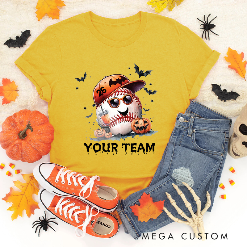 Personalized Baseball Pumpkin T-Shirt with Custom Team Name 
