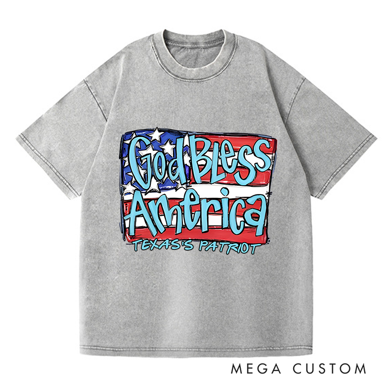 Personalized Washed T-Shirts God Bless America Patriotic and Red White and Blue American Flag T-Shirt