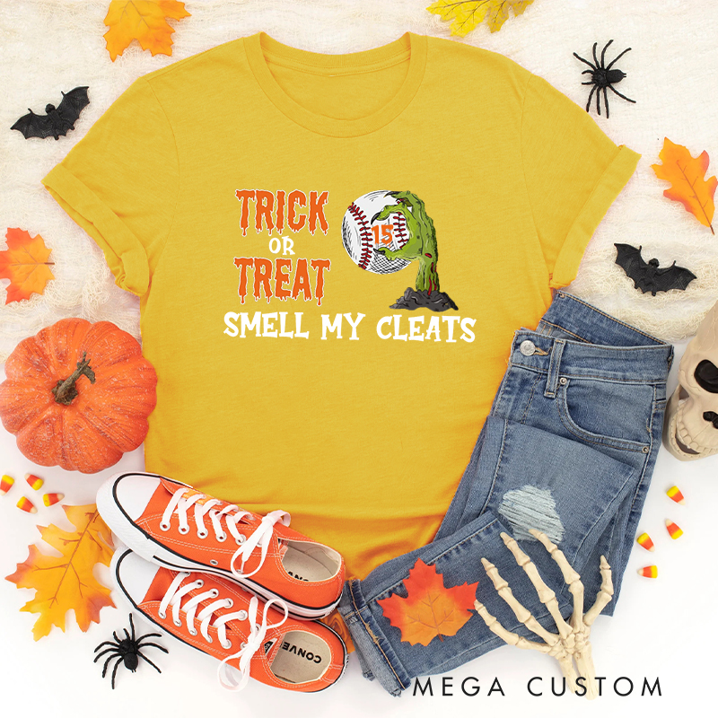 Personalized Trick or Treat Baseball T-Shirt with Custom Text 