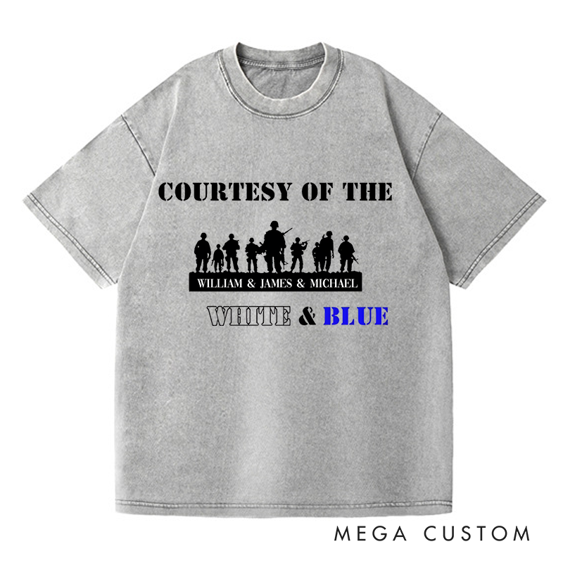 Personalized Washed T-Shirts Courtesy of the White and Blue Military Tribute T-Shirt